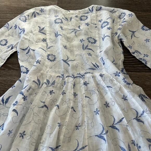 CP Shades Blue Floral Print Linen Dress Size Small Long Sleeve Peasant Tunic EUC - Picture 12 of 16